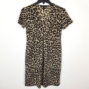 MaxMara Weekend Women Leo Print Mini Dress Size L Brown Short Sleeve Lined